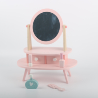 Table de toilette en bois rose multifonction pour enfants, kit de maquillage pour filles
