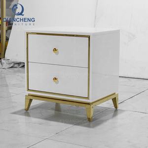 QIANCHENGN <strong>Mirror</strong> Stainless Steel Golden White Mdf Bedside Two Layers Drawer Luxury Wooden Night Stand Side Table - Product Image 3