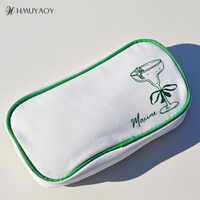 Pochette cosmétique personnalisée en toile brodée avec verre à cocktail, trousse de maquillage de voyage en toile avec nom personnalisé et passepoil vert