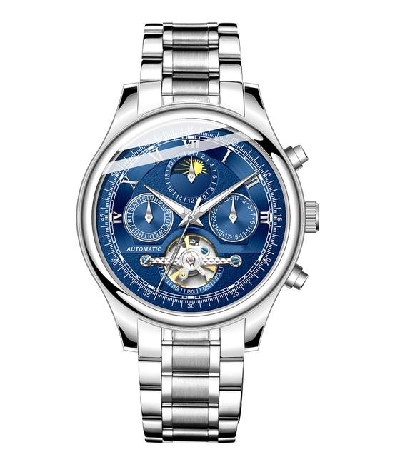 2021 Luxury Man Stars Moon Water Proof Stainless Steel Three Dial Mechanical Automatic Chronograph Watch