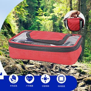 Kit de emergencia portátil, bolsa de almacenamiento compacta de tela Oxford roja para viajes al aire libre con ventana transparente para equipo de supervivencia en campamentos - Product Image 3