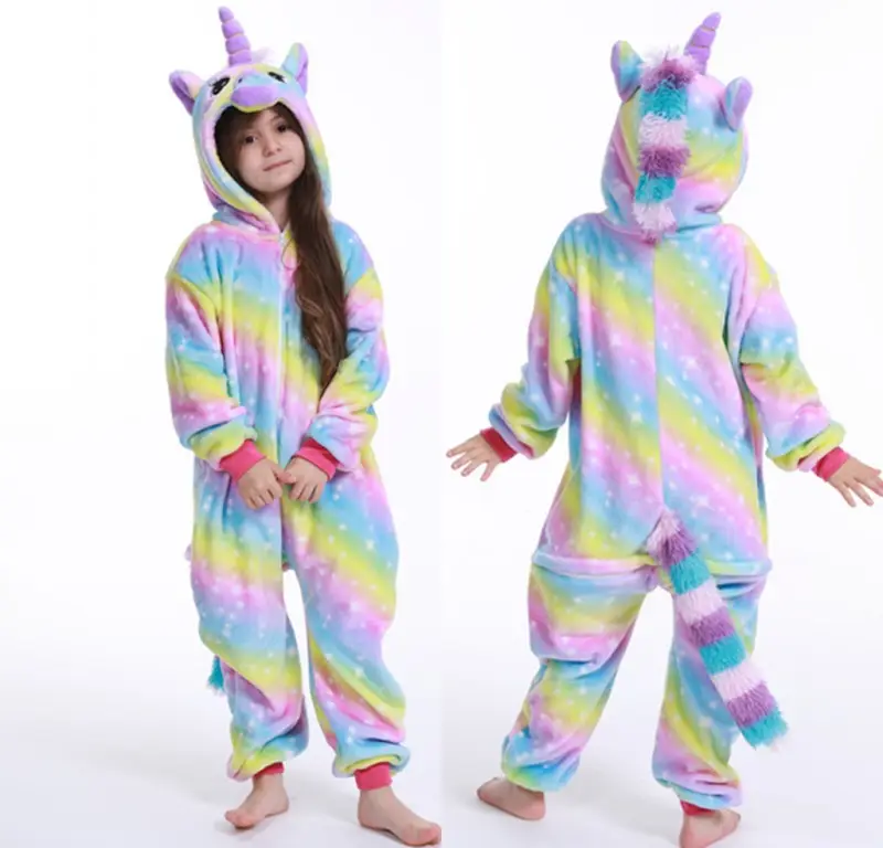 Meisjes Jongens Winter Oem/Odm Pyjama Eenhoorn Cartoon Anime Dieren Nachtkleding Flanellen Warme Jumpsuit Kinderen Pyjama