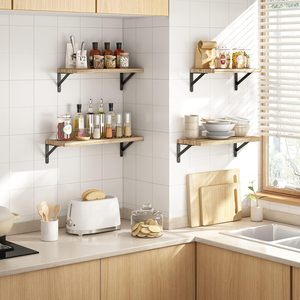 Wooden Wall Mounted <b>Shelf</b> Solid Wood Rectangle 3 Tier Durable Multipurpose Storage Rack For Living Room Entryway <b>Bedroom</b> - Product Image 3
