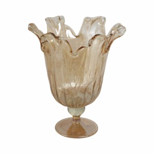 Vaso in Vetro Scanalato con Bordo a Petalo, Decorazione da Tavolo Moderna e Rustica per Soggiorno e Casa - Product Image 1