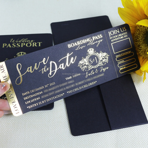 Invitation de mariage de voyage de passeport noir d'or DIY cartes d'embarquement cartes de mariage à l'étranger Invitations d'étiquette de billet d'avion - Product Image 4