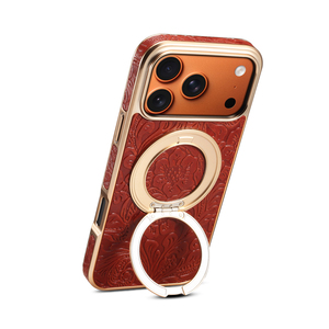 Custodia per telefono Denior in vera pelle stampata elettroplaccata con supporto girevole, compatibile con le serie iPhone 17/16/15/14/13 - Product Image 4