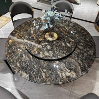 Ensemble de table à manger ronde en marbre avec plateau tournant, base en métal cannelé, veines dorées, luxe italien pour salle à manger, Mesa