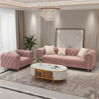 Modernes Samt-Chesterfield-Sofa-Set 3-teilig mit Liegefunktion und Holzbeinen für Wohnzimmer Sessel & Zweisitzer