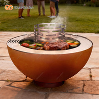 Barbecue moderne haut de gamme en acier Corten, table de cuisson extérieure avec certification CE pour cuisson double au feu de bois