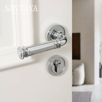 Poignée de porte Santaya en alliage de zinc chromé argenté, ensemble de serrure de porte intérieure traditionnelle pour chambre à coucher, silencieuse et facile à installer