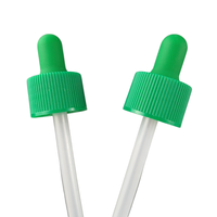 Bouchon compte-gouttes à vis en plastique PP vert côtelé 24/410 avec pipette en plastique et tête en caoutchouc
