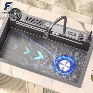 Oem Siyah PVD Çizilmez Kabartmalı Dijital Şelale Tezgah Üstü Lavabo Entegre Bıçaklık Akıllı Kontrol Paneli Fabrikadan Doğrudan - Product Image 4