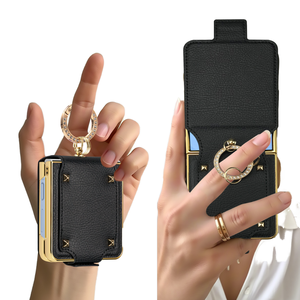 Funda Protectora de Pantalla de Cuero PU de Lujo con Anillo de Dedo de Diamantes, Funda Plegable Electrochapada para <span class=keywords><strong>Samsung</strong></span> Galaxy <span class=keywords><strong>Z</strong></span> Flip 7 - Product Image 1