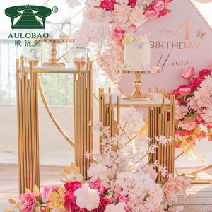 Décoration de mariage, support à gâteau de mariage carré moderne en acier inoxydable doré, ensemble de socles - Product Image 3