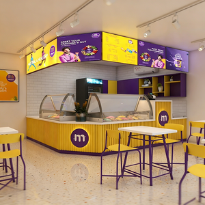 Airy Luxe Bakery & Coffee Market Stall Featuring Glass Display Case, Open Tiered Shelving, and Integrated Warm Lighting - Product Image 5