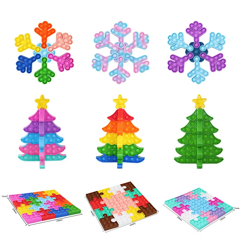 Christmas Tree Pops It Snowflake Puzzle Pop Bubble It Game Board Desk Toys Silicone Sensory Pop Bubble Fidget Toys for Kids