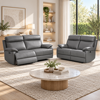 Canapé modulaire inclinable moderne à trois places avec mousse à mémoire de forme, appuie-têtes réglables, porte-gobelets, revêtement en tissu et structure en bois
