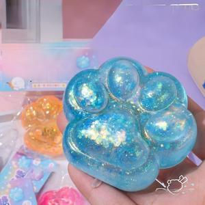 Quirky Crystal Cat Paw Silicone Eco-friendly TPR Glitter Decompression Squishy Liquid Sand Sensory Fidget Stress Relief Toy for - Product Image 4
