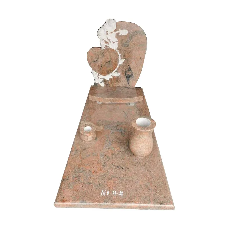 花崗岩の花瓶と天然の赤い花崗岩の記念碑墓石墓石ハートデザイン墓石