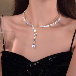 Collar de Cristal con Borla en Forma de Lágrima, Chapado en Oro, Cadena de Aleación de Zinc, Joyería Brillante para Boda - Product Image 3