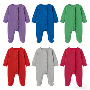 Combinaisons pour bébé fille adorables à volants, en tissu de bambou, sont des pyjamas à pieds pour nouveau-nés, vêtements de nuit en une seule pièce - Product Image 1