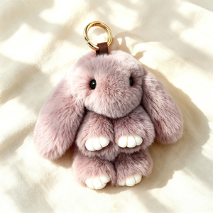 Plush Bunny Keychain, Faux Fur Rabbit <b>Key</b> <b>Ring</b> Charm, Soft Fluffy Pom Pom <b>Bag</b> Accessory for Women - Product Image 4