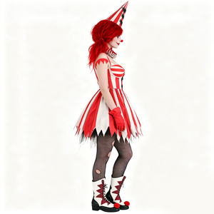 Robe de sorcière à carreaux pour Halloween, taille M-XL, imprimé TV & <span class=keywords><strong>film</strong></span>, en polyester, pour femme adulte, déguisement de fête, costumes de <span class=keywords><strong>cirque</strong></span> - Product Image 4