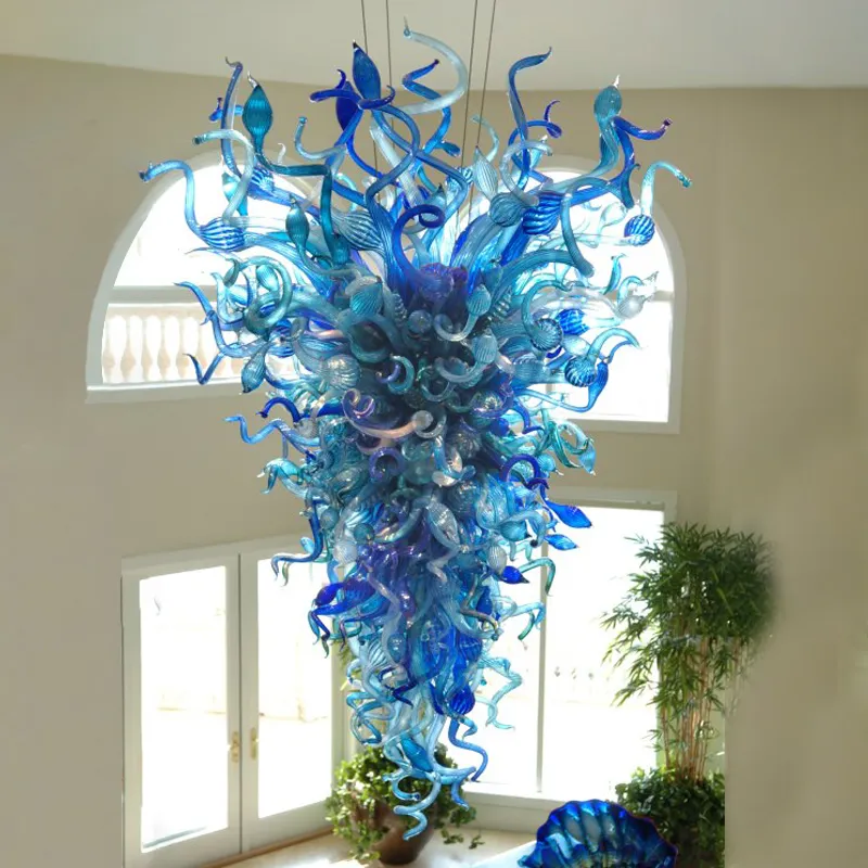 Handgeblazen Glazen Kroonluchter Verlichting Blauw Murano Glas Moderne Kunst Hanglamp Kroonluchter Villa Decor Kroonluchters