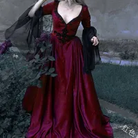 Victorian Kostum Cosplay Wanita, Kostum Cosplay Vampir Retro Karnaval Abad Pertengahan Halloween, Baju Formal Pesta Putri Elf Ratu