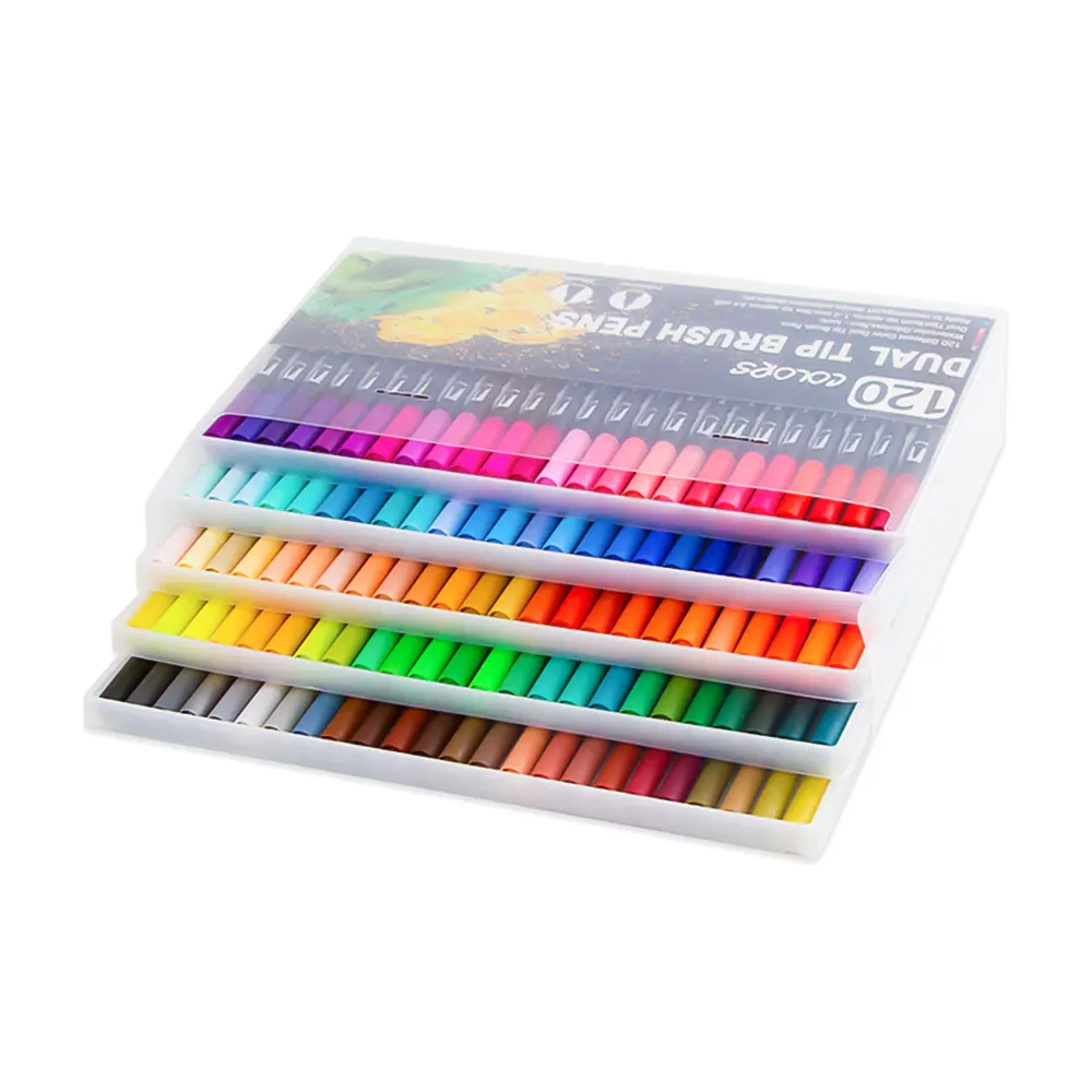 Marcadores de pincel de ponta dupla para desenho aquarela, conjunto de marcadores de arte em cores 24 36 48 60 cores, material escolar, caneta marcador aquarela
