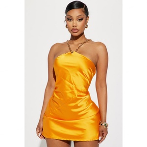 Vestido de Mujer Sexy para Fiesta, Diseño Nuevo de Alta Calidad, Satinado, con Cadena Dorada, Mini, Casual, Cintura Natural, Primavera - Product Image 4