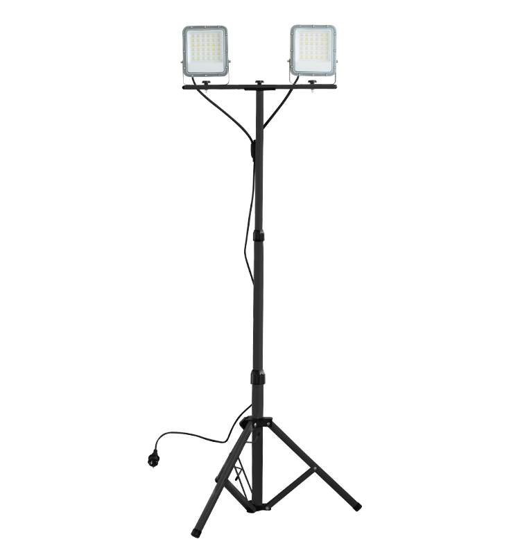 Double-headed 2x50W LED Work Light Waterproof IP65 Metal Adjustable Bracket Flood Light Workshop 1.5M Black Tripod 2-Year High
