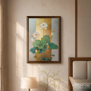 Wholesale Lotus Flower Wall Decor Gold Foil <b>Framed</b> <b>Painting</b> Luxury Home Decoration Made in Vietnam OEM ODM Model TET26-9 - Product Image 3