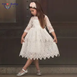 Детское осенне-зимнее кружевное платье с круглым вырезом и галстуком-бабочкой