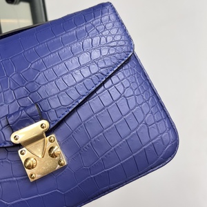 Bolso de Mano de Cuero de Cocodrilo 100% Genuino para Mujer, con Cierre Azul Dorado, Estilo de Diseñador de Lujo, para Llevar Cruzado o al Hombro - Product Image 2