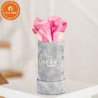 Boîte d'emballage rigide en velours faite à la main sur mesure, boîte cylindrique pour fleurs, boîte à chapeau pour roses
