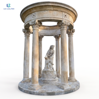 Gazebo en marbre beige classique Luca |   Pavillon en pierre sculpté à la main avec colonnes corinthiennes et statue, décoration personnalisée pour aménagement paysager de jardin