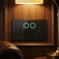 Interruptor de Pared Táctil Redondo con Certificación GCC CE CB, 13A, 2 Tomas con Interruptor, Panel de Vidrio PC con Luz LED, Interruptores de Luz