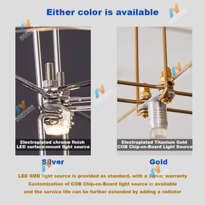 Lámpara Colgante <span class=keywords><strong>LED</strong></span> Decorativa de Acero Inoxidable 304 de Grado Alimenticio, Cristal de Alta Transmitancia, Fácil de Limpiar, Resistente a la Corrosión, para Hotel - Product Image 4