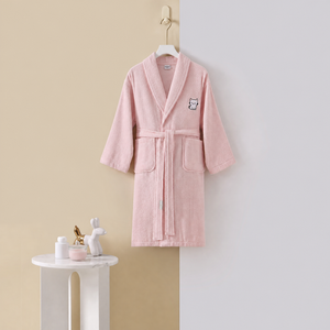 <span class=keywords><strong>Accappatoio</strong></span> in Spugna 100% Cotone con Collo a Scialle Rosa per Uso Quotidiano e Regalo Donna Bambina Stile Avvolgente Copricostume Ingrosso - Product Image 1