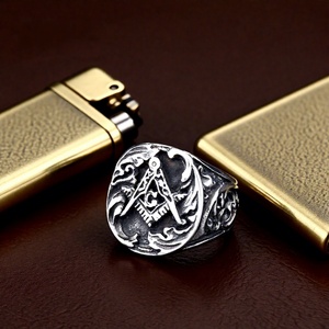 Anillo Masónico de Acero Inoxidable Vintage para Hombre, con Símbolo Grabado, Artesanía Exquisita, Joyería de Moda para Boda o Compromiso - Product Image 1
