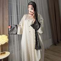 Robe Abaya Ample et Élégante à Pois Faite à la Main pour Femme, Style Modeste Printemps, Bordure en Dentelle, Vente en Gros Usine, Europe et Amérique