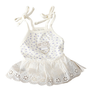 <b>Small</b> <b>Dog</b> Summer <b>Clothes</b> Anti Shedding Floral Ribbed Slip Dress With Leash Hole Breathable Outdoor Apparel - Product Image 4