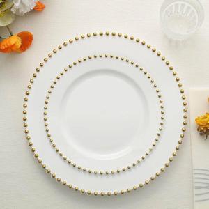 7.5 Inch Plastic Dessert <b>Plates</b> with Gold Beads Heavy Duty White Clear Salad Appetizer <b>Plate</b> Wholesale for Wedding Banquets - Product Image 6