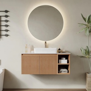 Set Mobile <span class=keywords><strong>Bagno</strong></span> Cavio Moderno con Specchio Intelligente e Scarico <span class=keywords><strong>in</strong></span> Rame, Armadietto a Parete <span class=keywords><strong>in</strong></span> Legno Massello Salvaspazio - Product Image 5