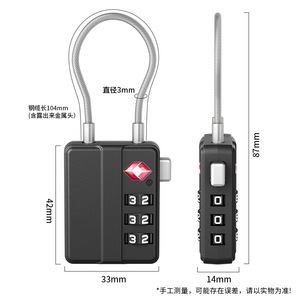 <b>TSA</b> Combination <b>Lock</b> 3mm Steel Cable 42x33mm Mechanical Travel <b>Lock</b> With 3-Digit Code For Luggage Security - Product Image 1