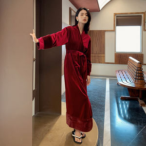 Albornoz kimono <span class=keywords><strong>de</strong></span> color liso para mujer, bata <span class=keywords><strong>de</strong></span> terciopelo a la moda, <span class=keywords><strong>pijamas</strong></span> <span class=keywords><strong>de</strong></span> <span class=keywords><strong>Navidad</strong></span>, novedad <span class=keywords><strong>de</strong></span> <span class=keywords><strong>2022</strong></span> - Product Image 2