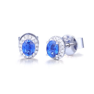 Luxury Hand Made Oval Shape Sapphire <b>Stud</b> <b>Earrings</b> 18K Solid Gold Natural Diamonds Wedding Engagement Party Gift Women - Product Image 1