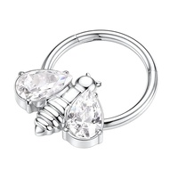 Cincin Septum G23 Berengsel Model Klasik Lapis Emas dengan Anting Gantung Bentuk Lebah dan Zirkon, Perhiasan Tindik Hidung Modis