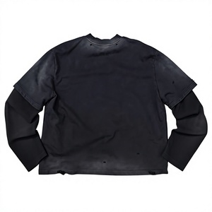 เสื้อยืดแขนยาวผ้าวาฟเฟิลคอตตอน 100% สกรีนโลโก้ตามสั่ง ขายส่ง ทรงโอเวอร์ไซส์ ลุควินเทจ ย้อมสีแบบแอซิดวอช ผ้าหนา แต่งดีเทลขาดๆ สำหรับผู้ชาย - Product Image 6